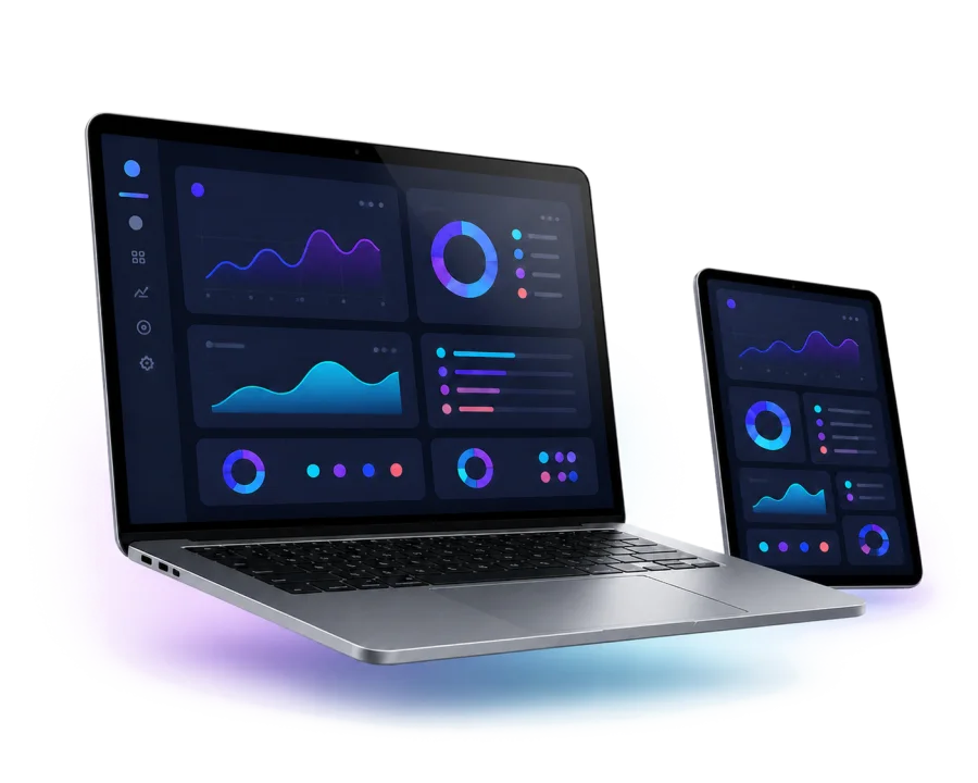 Laptop og tablet med digitalt dashboard